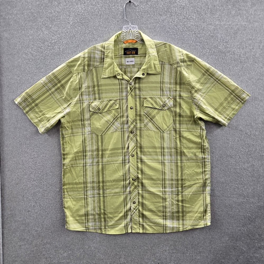Orvis Trout Bum Men Button Up Shirt XL‎ Green Nylon Blend Plaid Western Snap